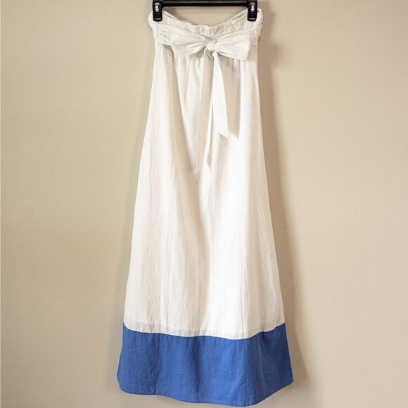 Tommy Bahama White & Blue Strapless Nautical Linen Blend Maxi Dress Size Small - Picture 4 of 10